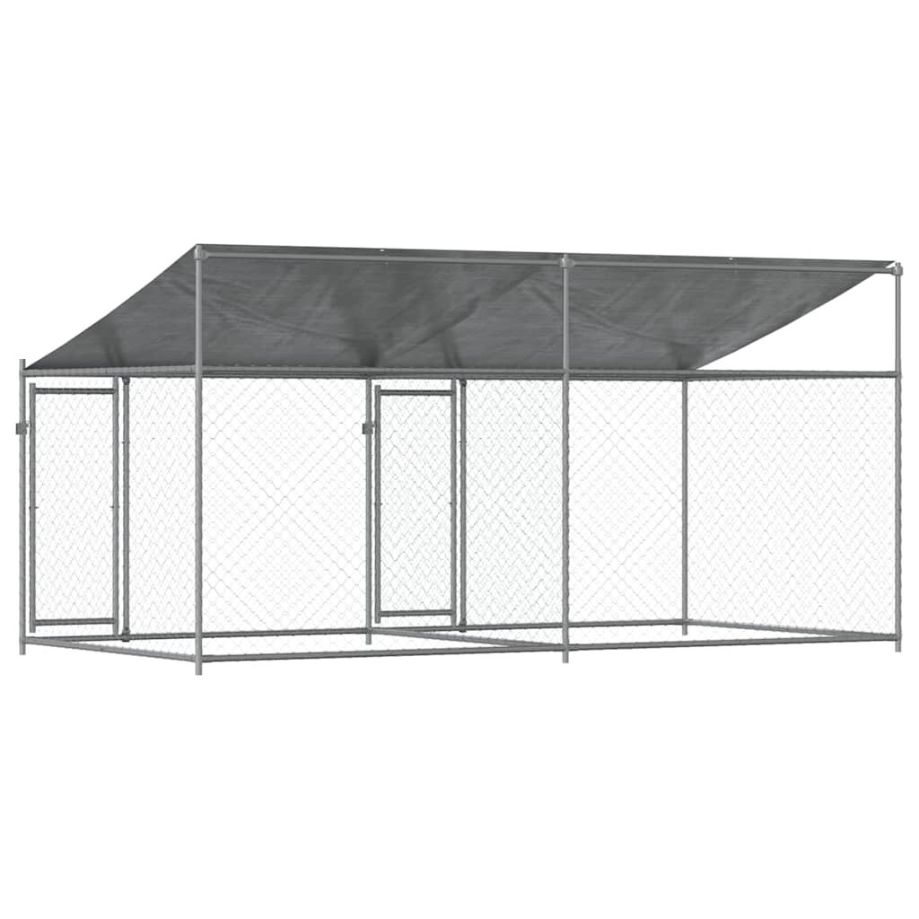 Hundezwinger mit Dach und Tür Grau 2x2x2 m Verzinkter Stahl