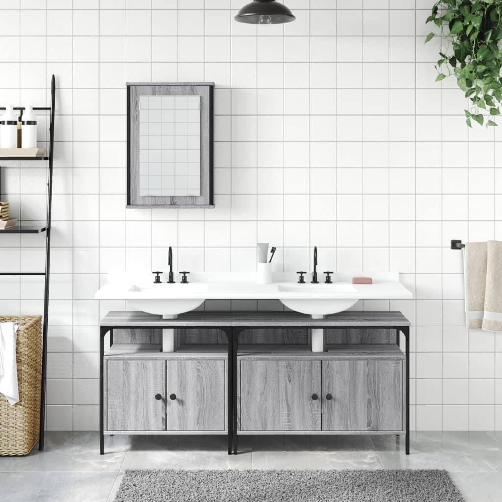 3-tlg. Badmöbel-Set Räuchereiche Holzwerkstoff