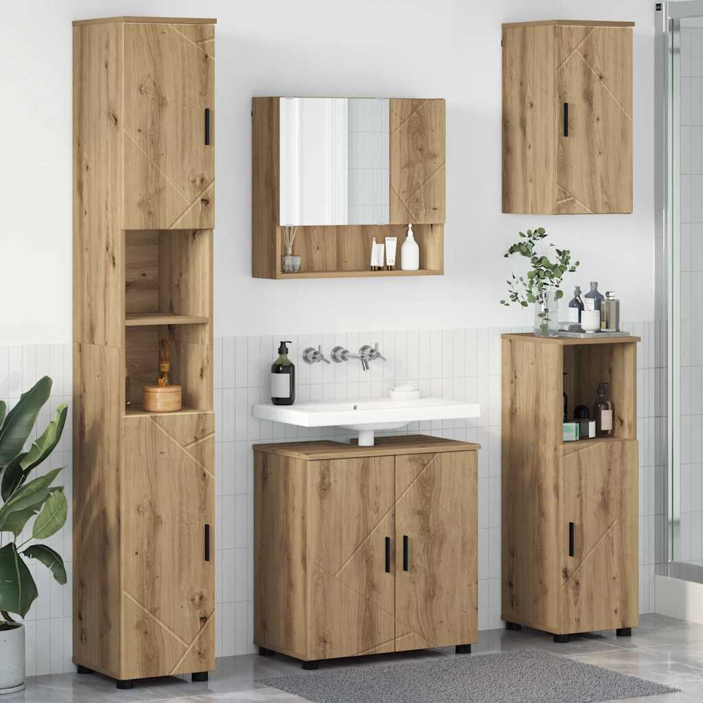 Badezimmermöbel-Set mit Tür 5 pcs Weiß Holzwerkstoff & Metall
