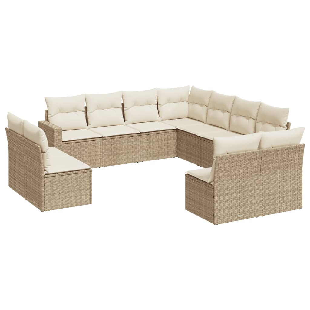 11-tlg. Garten-Sofagarnitur mit Kissen Schwarz Poly Rattan