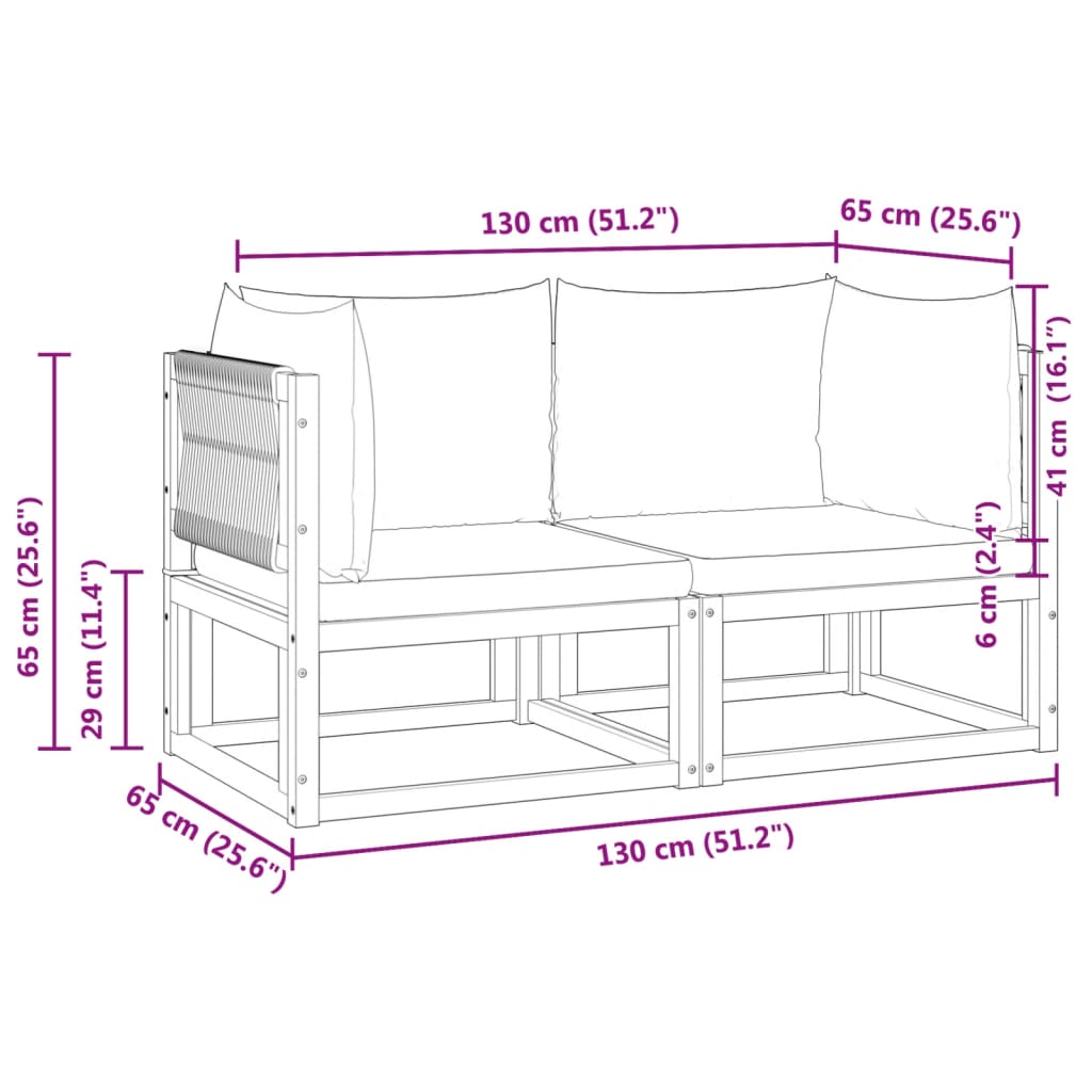 6-tlg. Gartensofa-Set mit Kissen Holz Akazie & Seil
