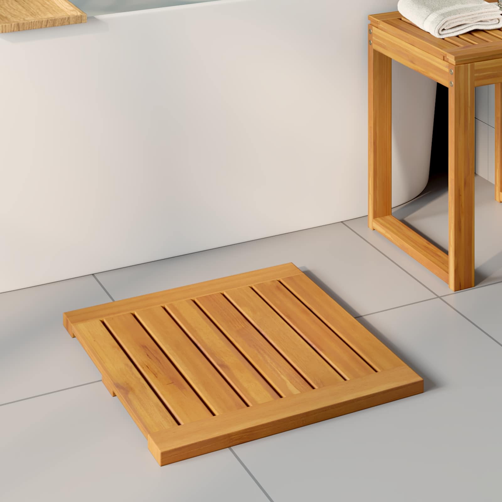 Badematte Uni Braun 60 x 40 cm Massives Akazienholz