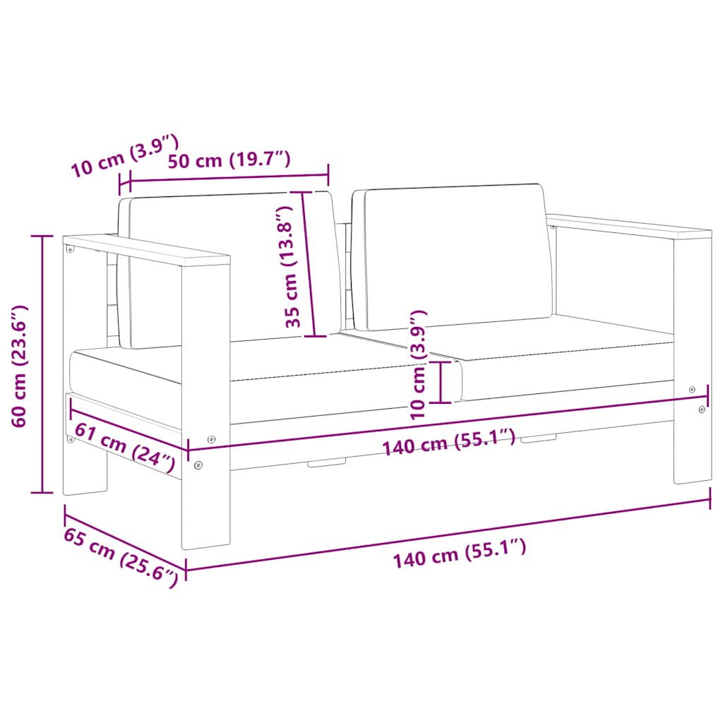 2-tlg. Garten-Lounge-Set mit Cremeweißen Kissen Akazienholz