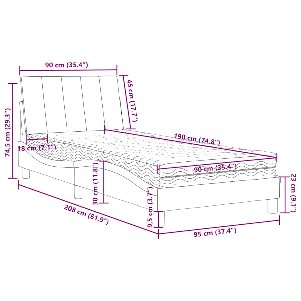 Bett mit Matratze "Hanko" Hellgrau 80x200 cm Samt
