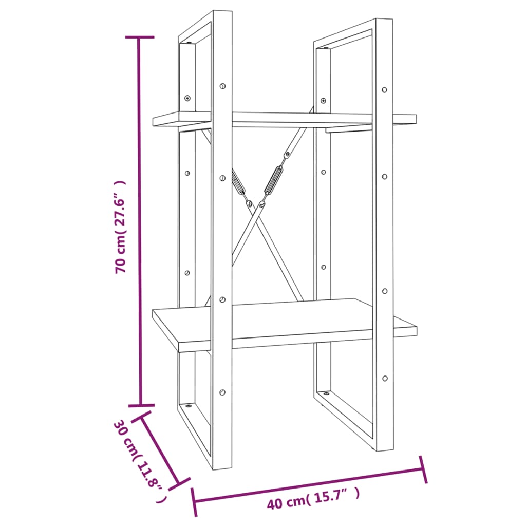 Bücherregal 2 Fächer Weiß 40x30x70 cm Holzwerkstoff