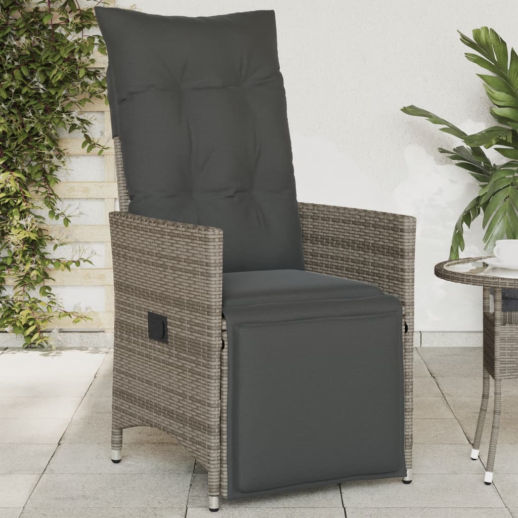 Gartensessel Verstellbar mit Kissen Schwarz Poly Rattan