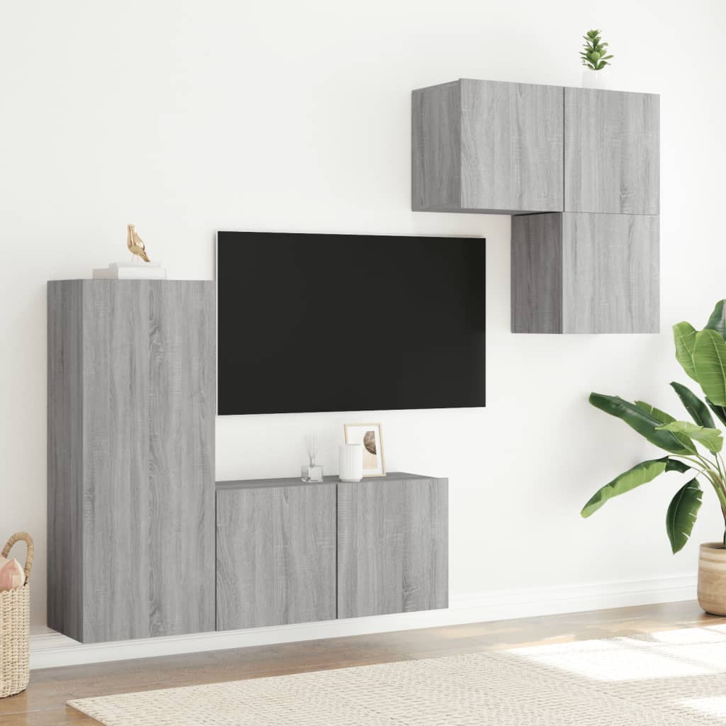 4-tlg. Wohnwand Weiß Holzwerkstoff