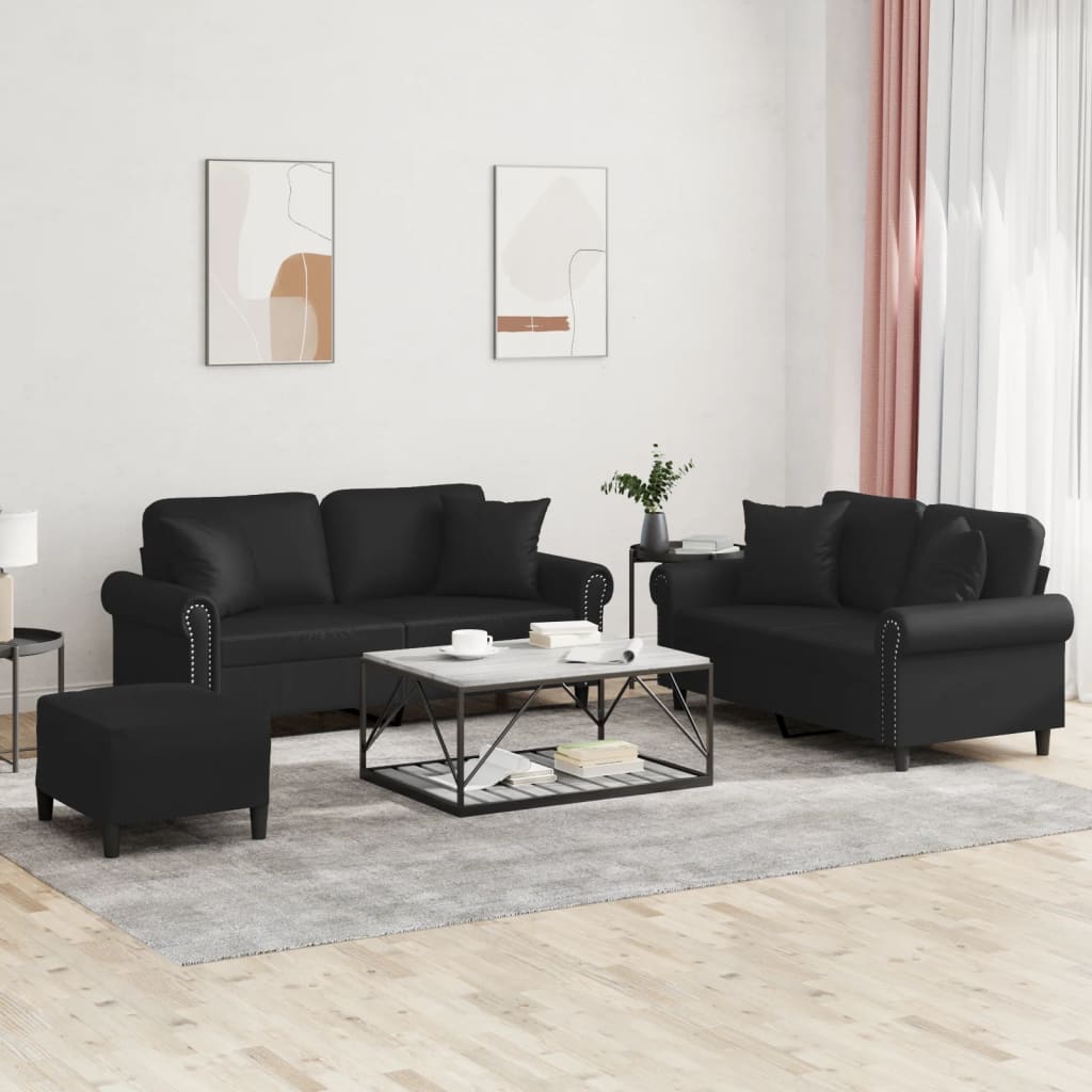 3-tlg. Sofagarnitur mit Kissen Creme Kunstleder