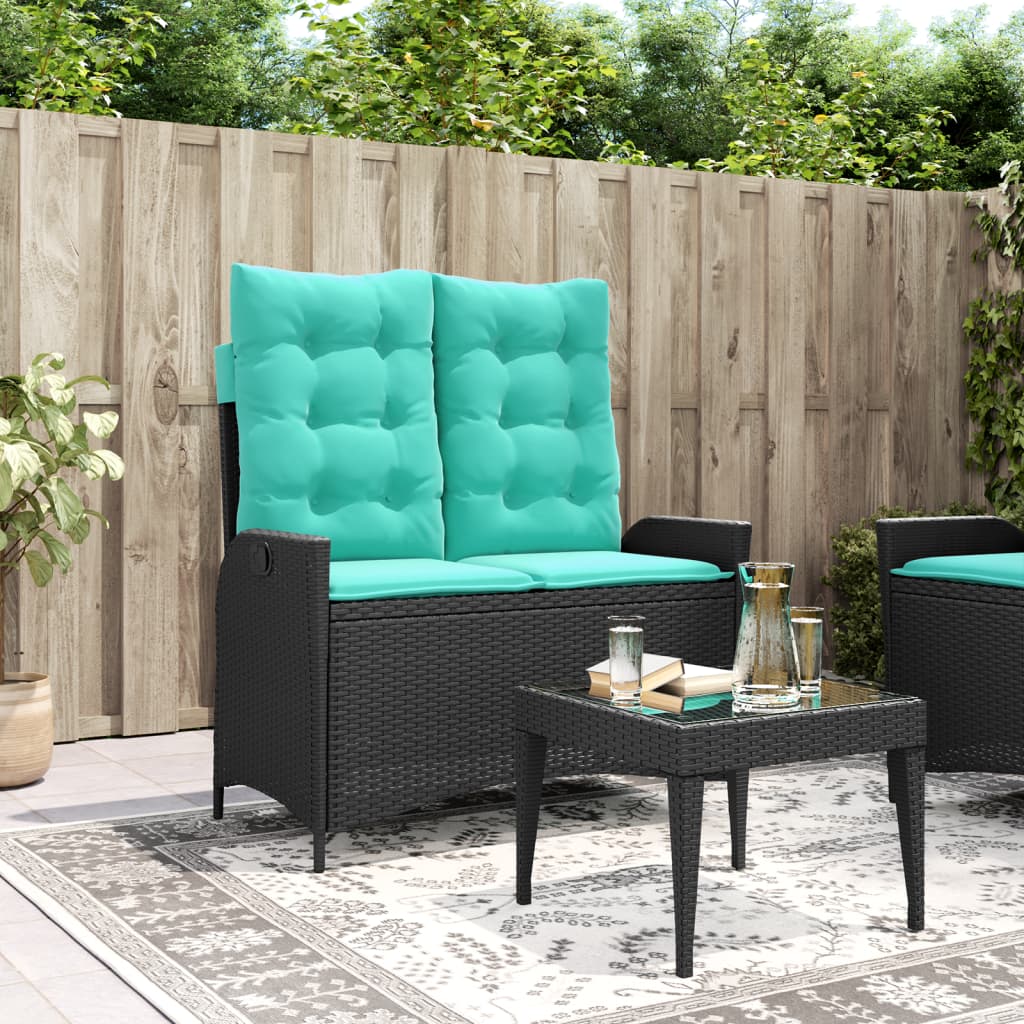 Gartenbank Verstellbar mit Kissen Braun Poly Rattan