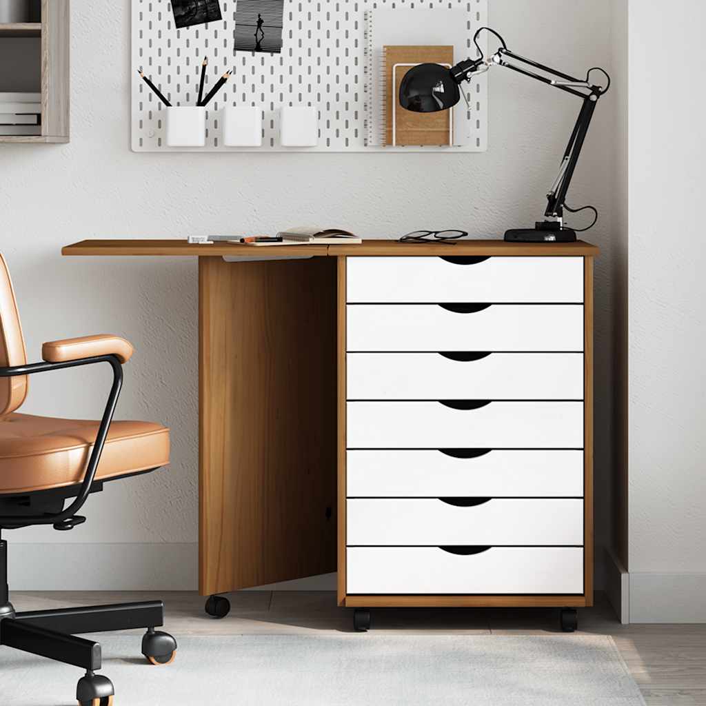 Rollschrank mit Schreibtisch MOSS Honigbraun Massivholz Kiefer