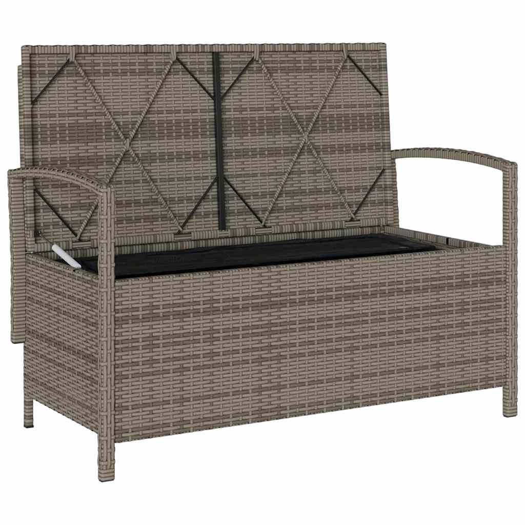 Gartenbank mit Stauraum und Kissen Schwarz Poly Rattan