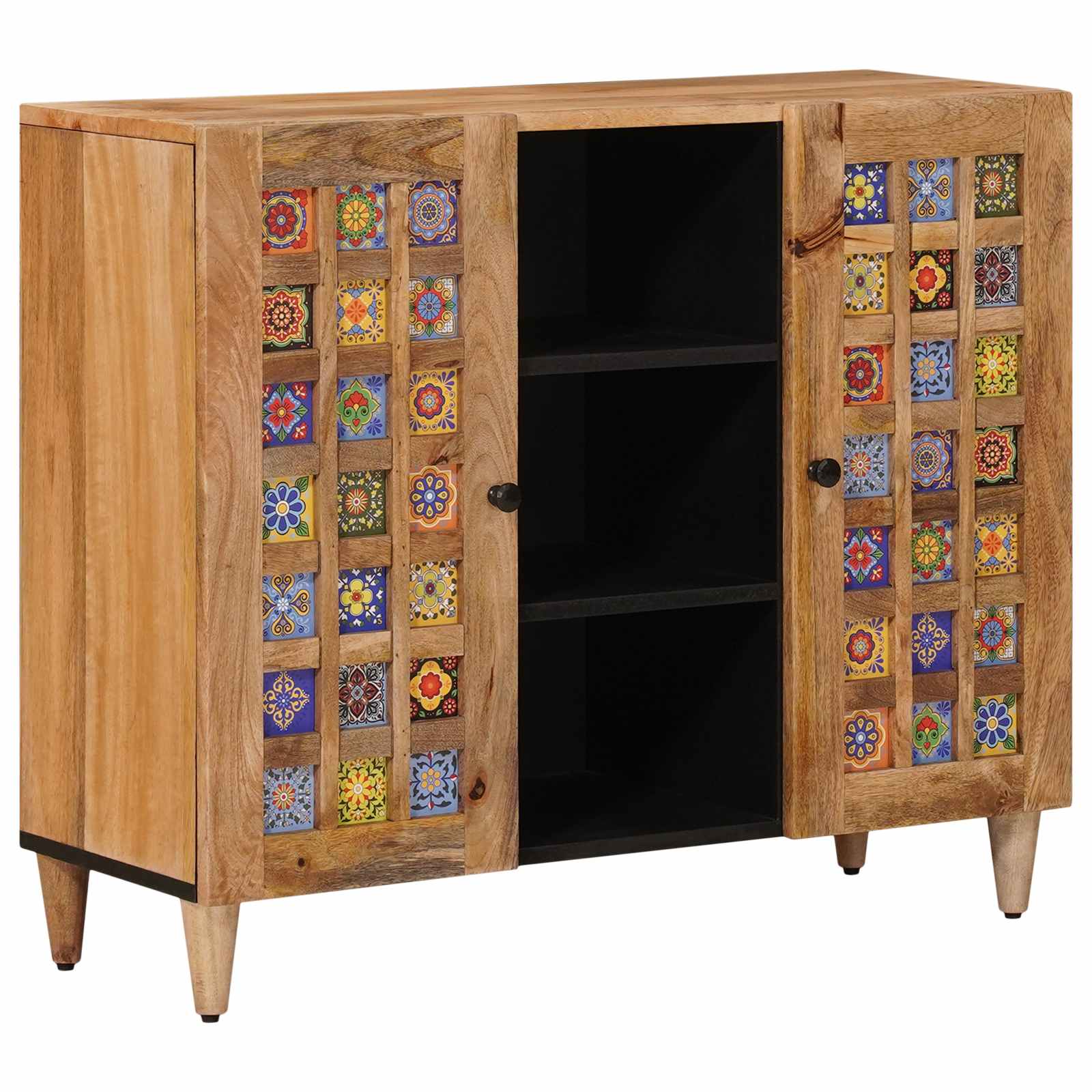 Sideboard mit Regal Walnuss 90 x 33,5 x 75 cm Massivholz Mango