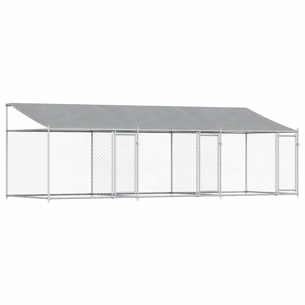 Hundezwinger mit Dach und Tür Grau 2x2x2 m Verzinkter Stahl