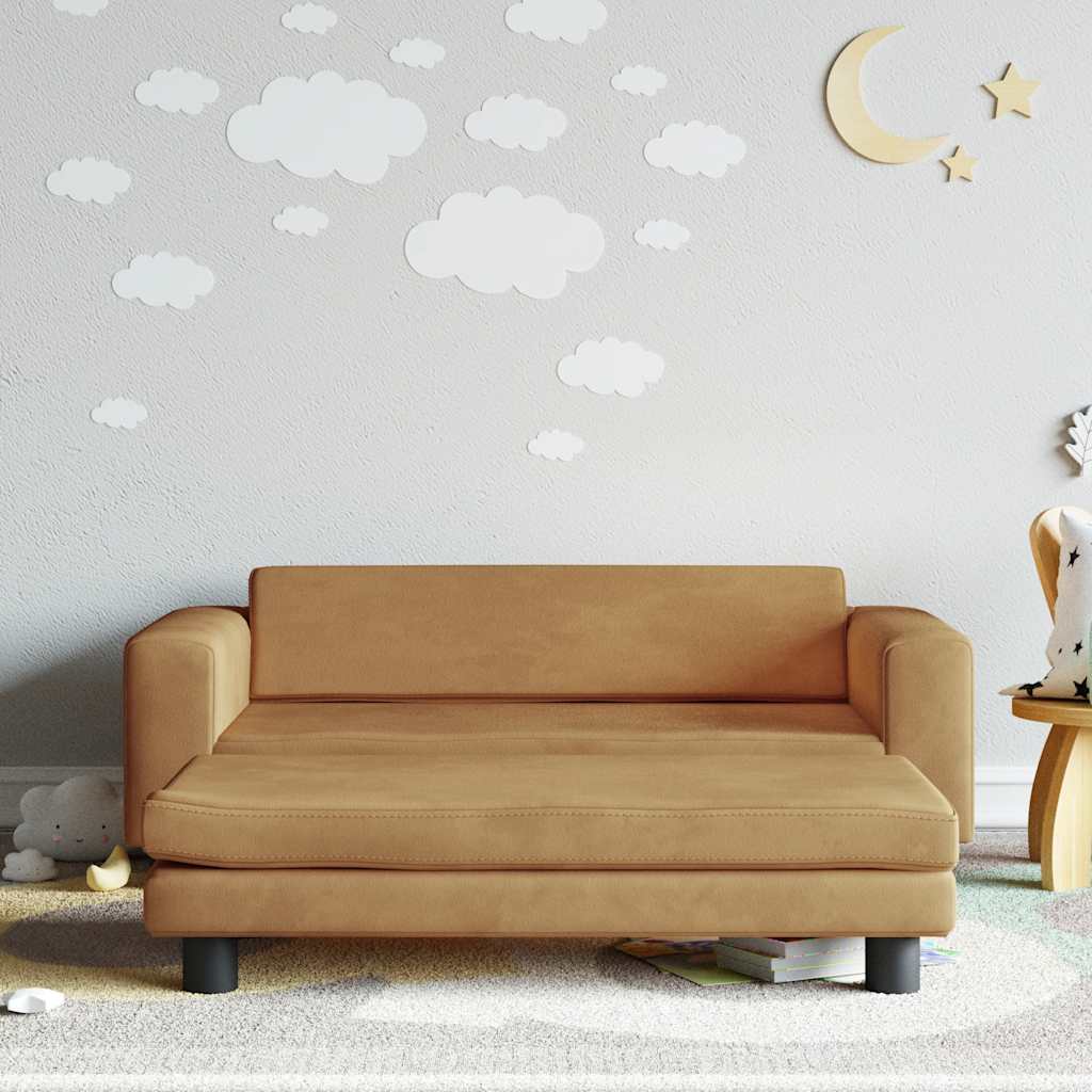 Kindersofa mit Hocker Blau 100x50x30 cm Samt