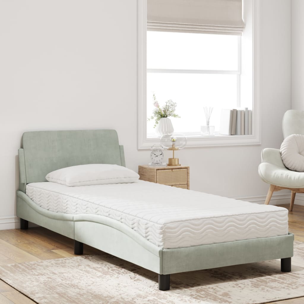 Bett mit Matratze "Dover" Hellgrau 80x200 cm Samt