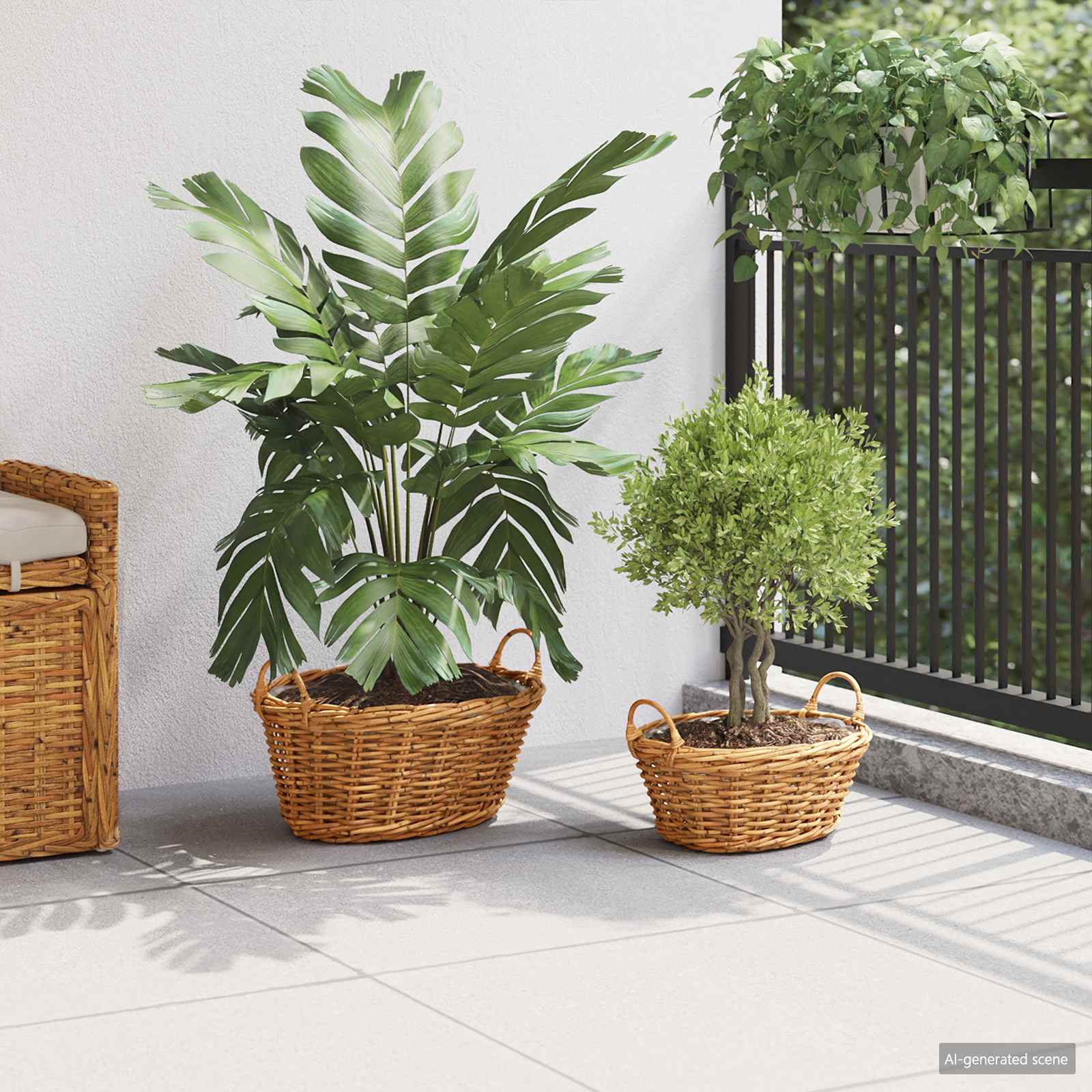 Blumentopfkorb mit Speicher 2 Stk. Natürliches Grau Kubu Rattan