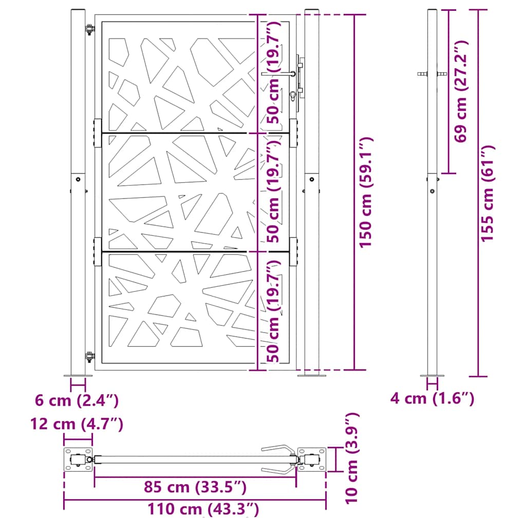 Gartentor Schwarz 100x100 cm Stahl Lichtdesign