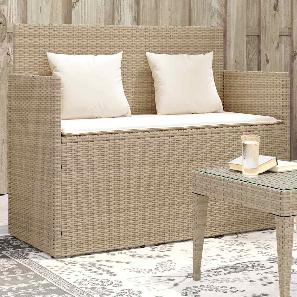 Gartenbank mit Kissen Schwarz Poly Rattan