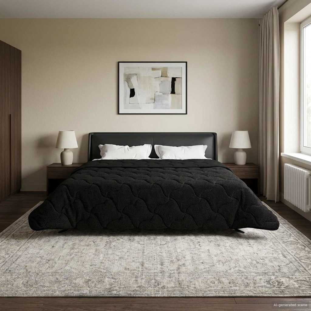 Sommerdecke Anthrazit 135 x 200 cm Mikrofaser und Teddy-Fleece