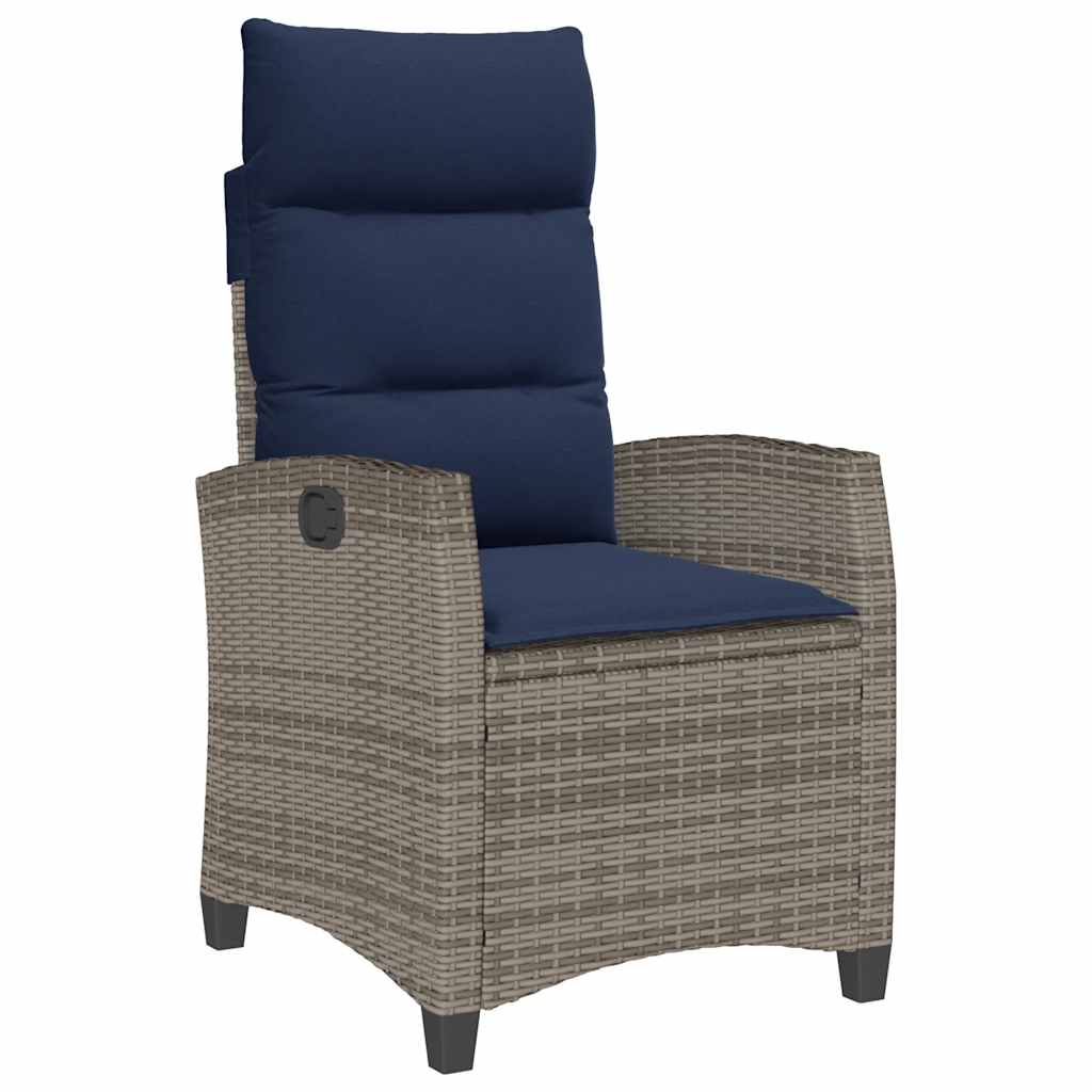 Gartensessel mit Beistelltisch Verstellbar Schwarz Poly Rattan