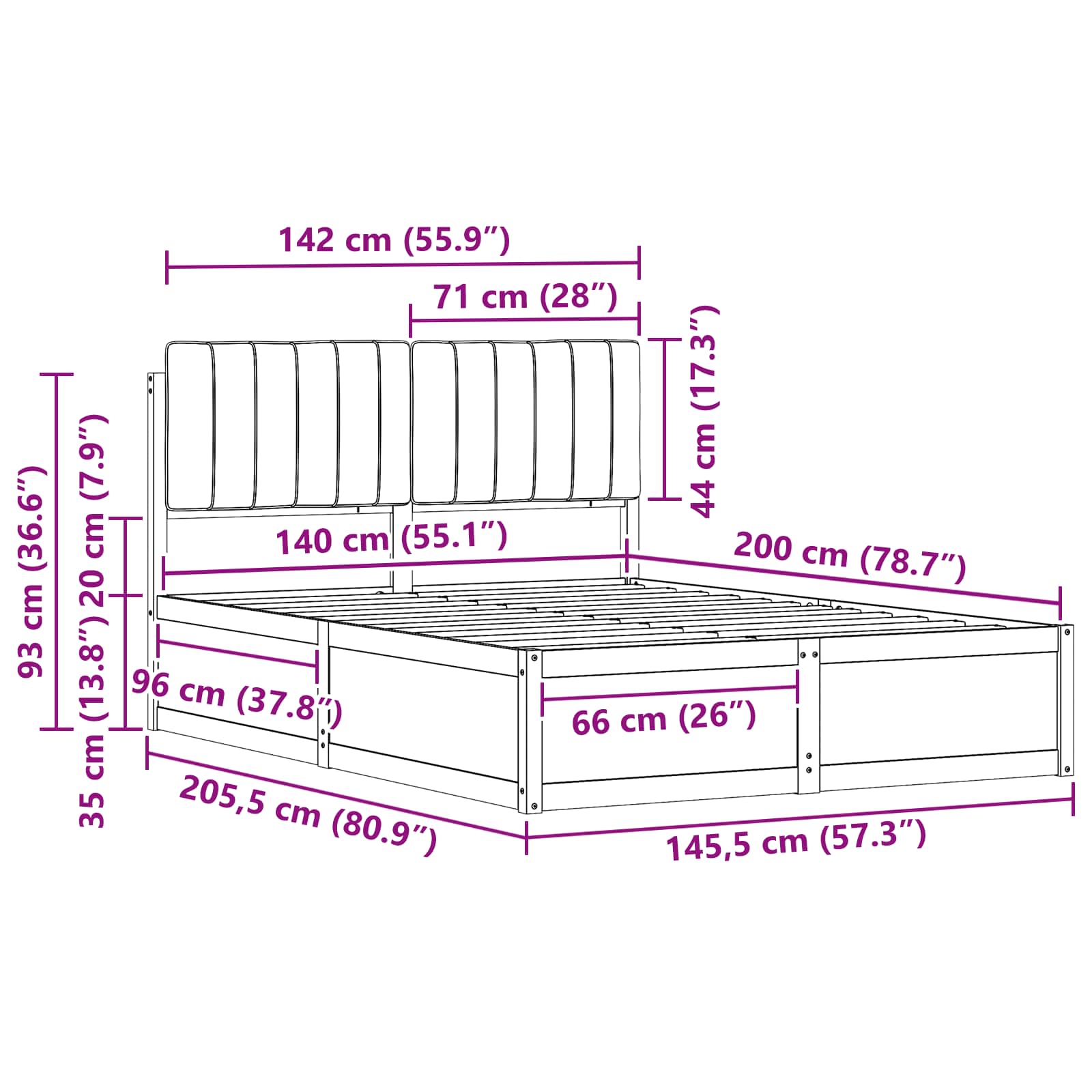 Bettgestell mit gepolstertem Kopfteil Hellgrau 200 x 200 cm