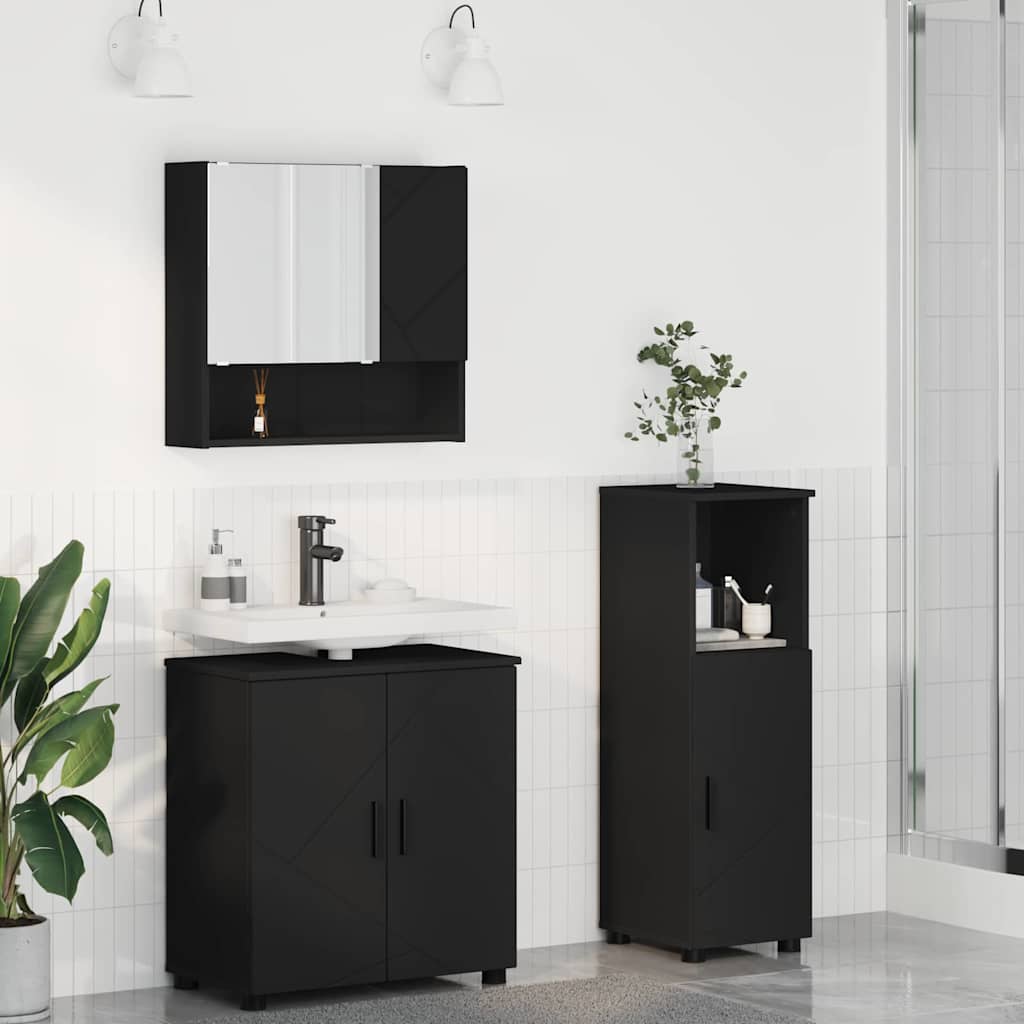Badezimmermöbel-Set mit Tür 3 pcs Weiß Holzwerkstoff & Metall