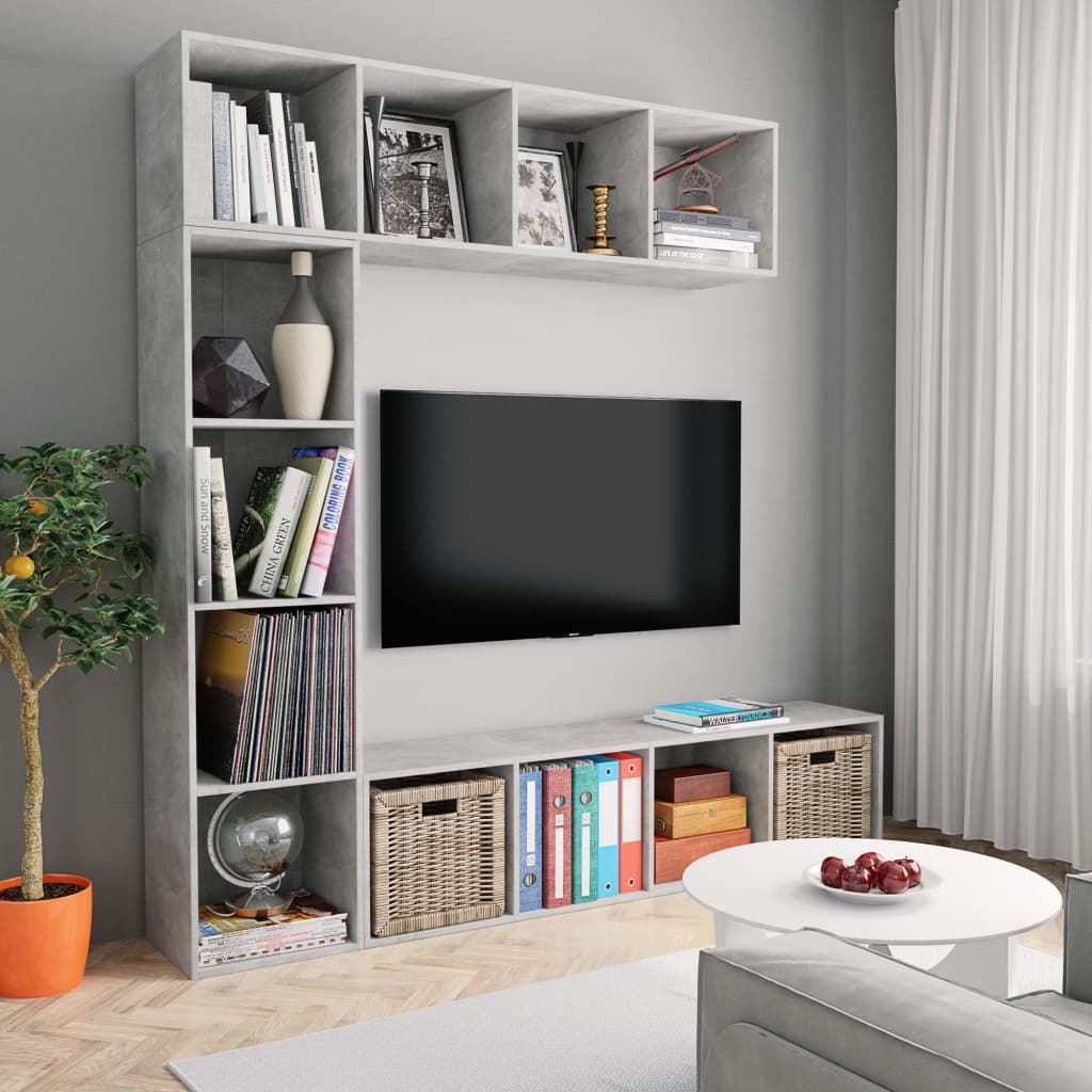3-tlg. Bücher-/TV-Schrank Set Weiß 180×30×180 cm