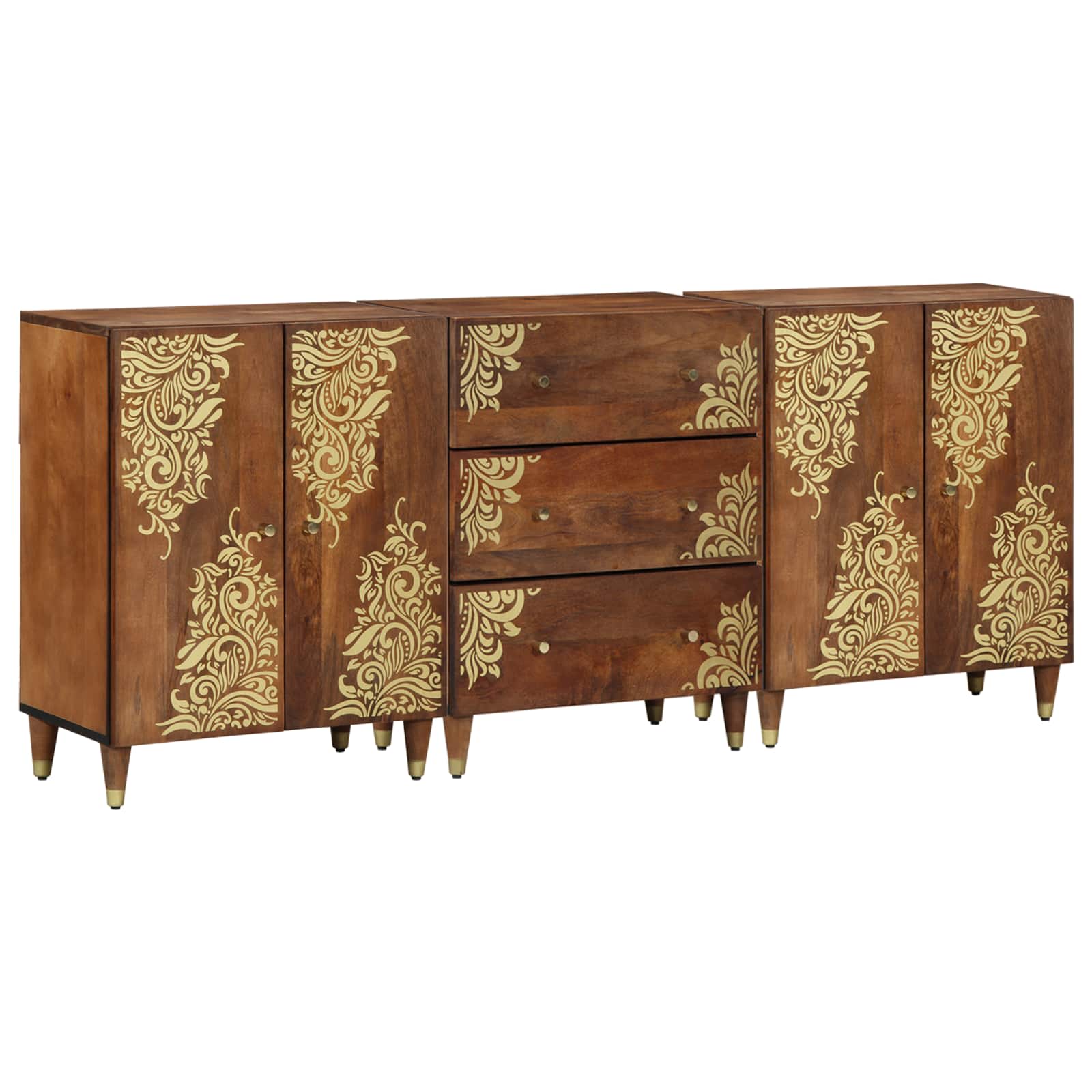Badezimmerschrank-Set 3 pcs Grau und Gold 180 x 33 x 75 cm
