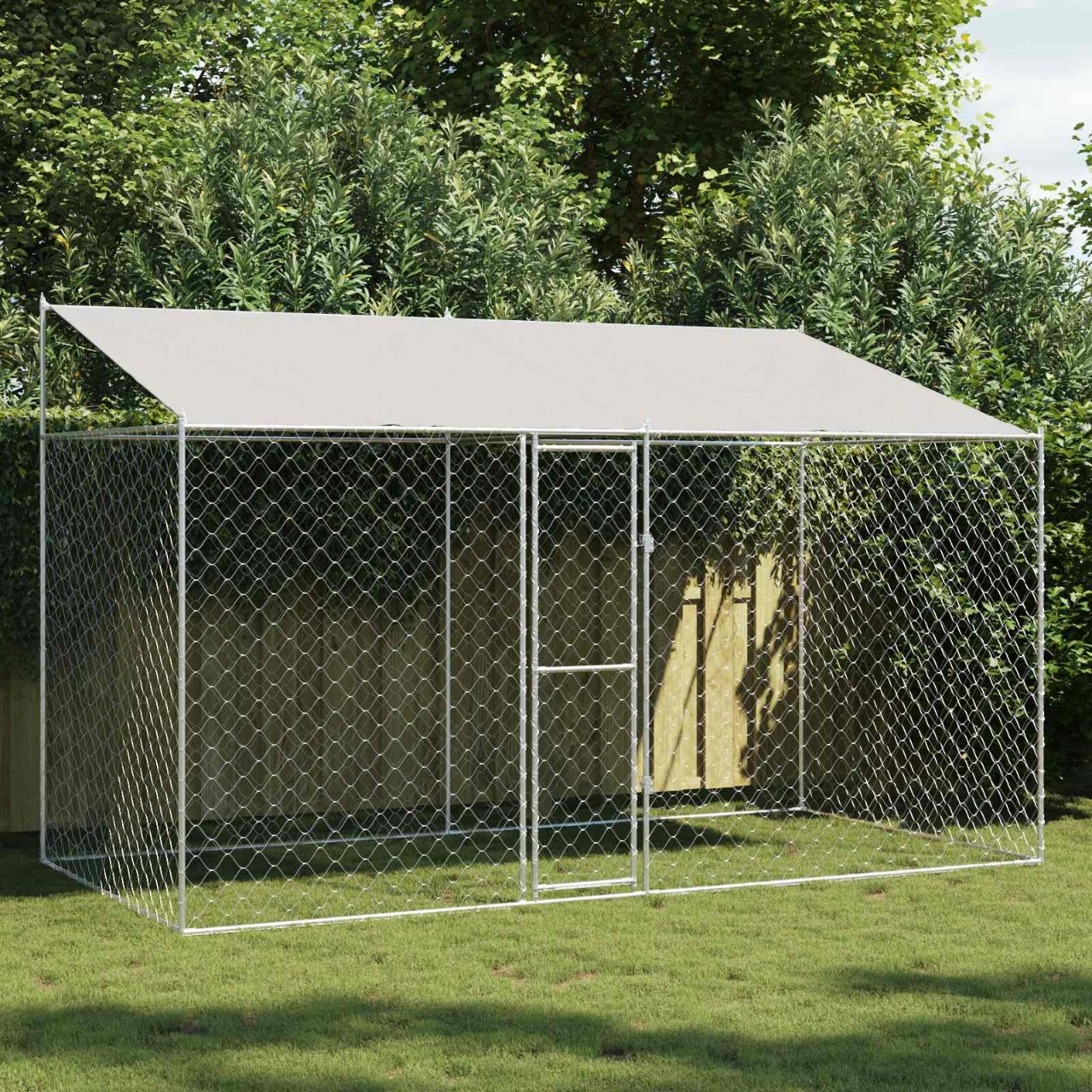 Hundezwinger mit Dach und Tür Grau 2x2x2 m Verzinkter Stahl