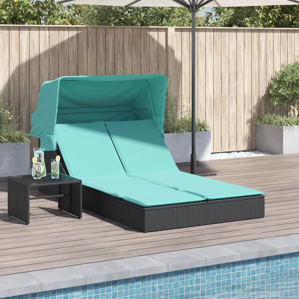 Doppelte Sonnenliege mit Kissen Braun Poly Rattan