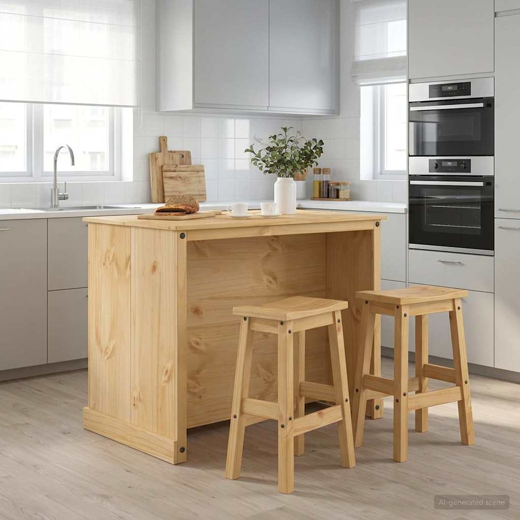 Kücheninsel Set mit Regal 3 pcs Honigwachs Massiv-Kiefer