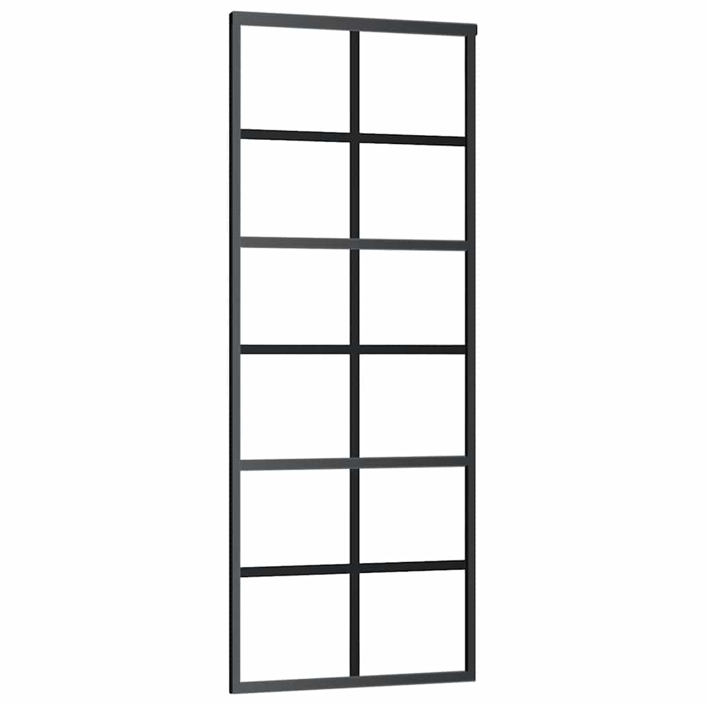 Schiebetür mit Beschlag Schwarz 76x205 cm ESG-Glas