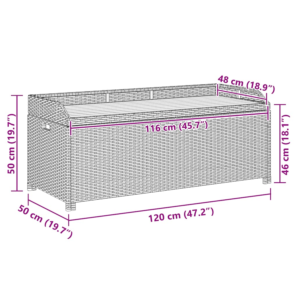 Bank mit Stauraum Schwarz 100x50x52 cm Poly Rattan Akazienholz