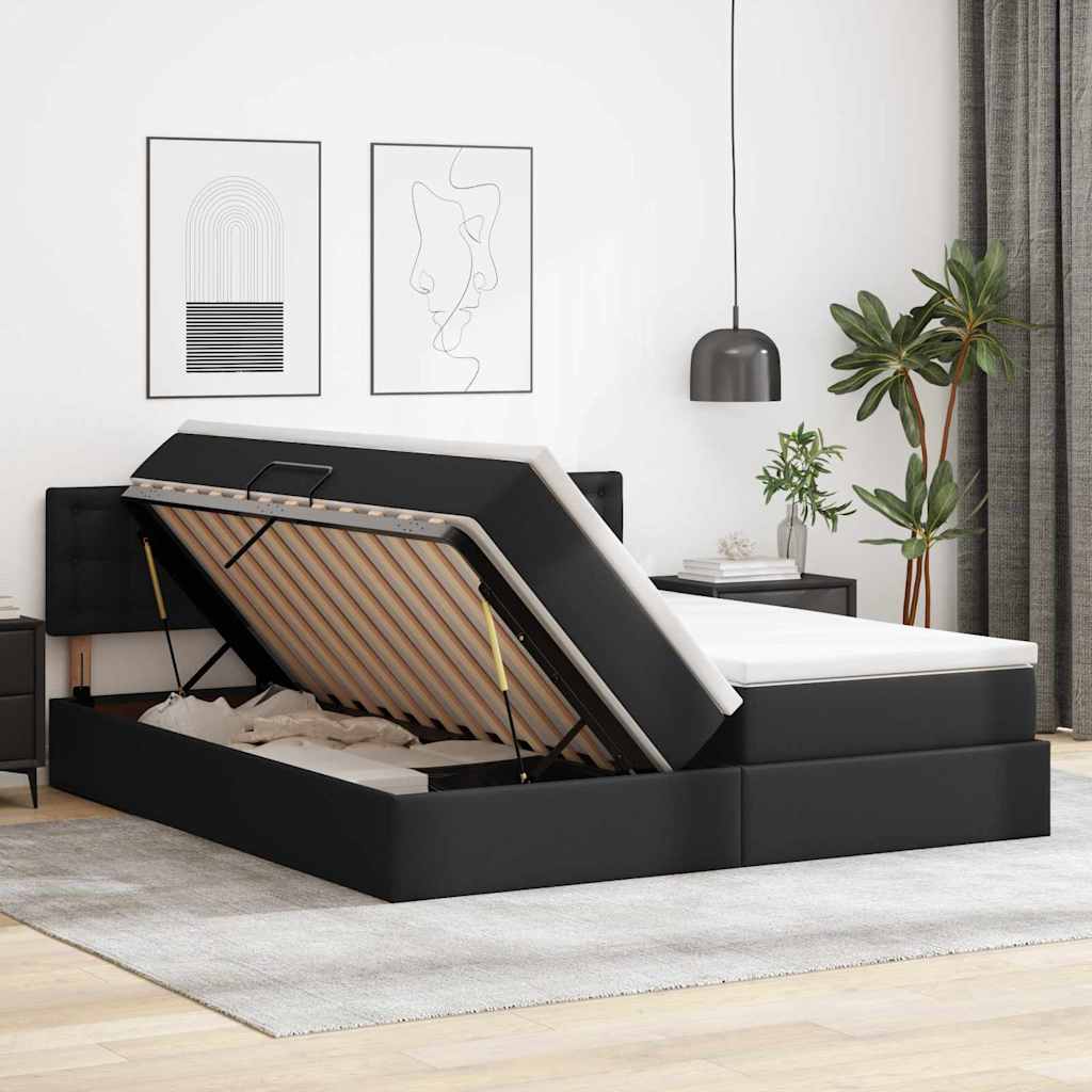 Bett mit Stauraum und LED Schwarz 180 x 200 cm Kunstleder