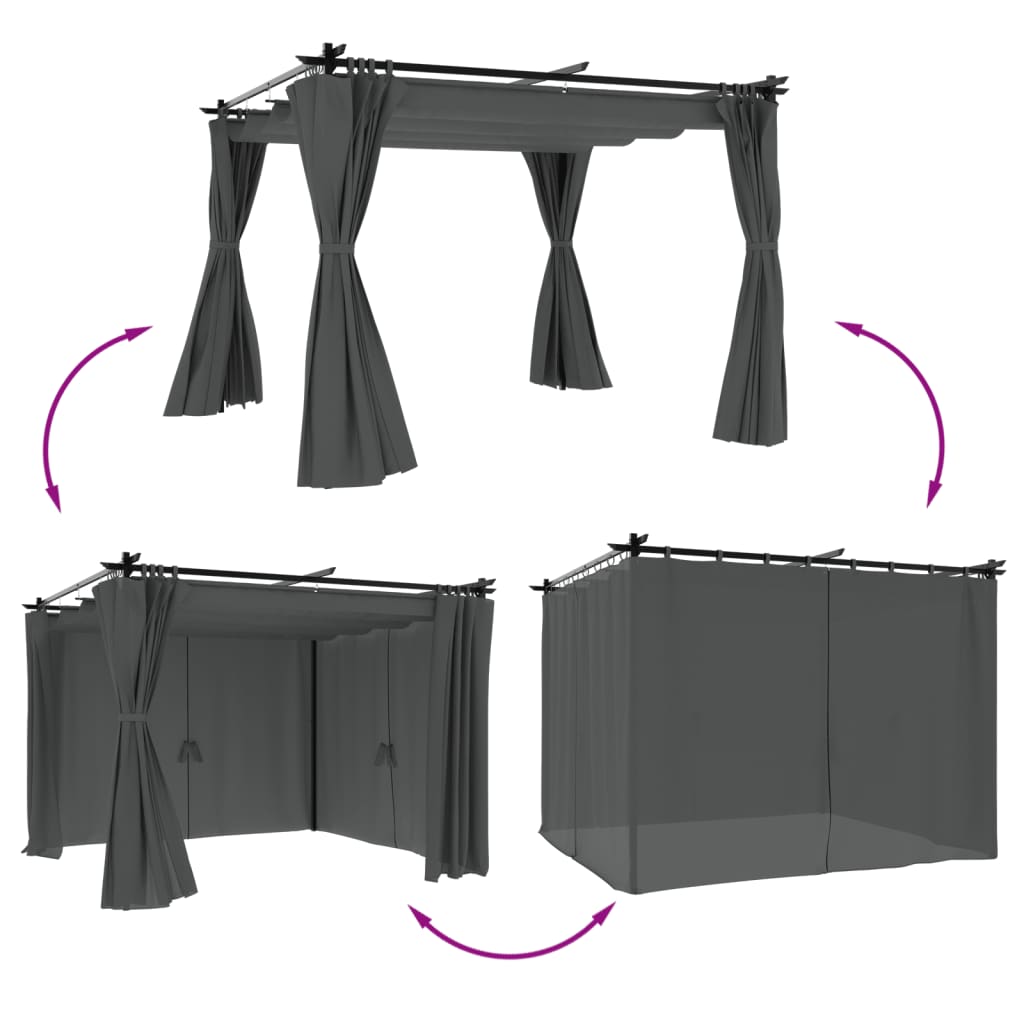 Pavillon mit Vorhängen Creme 3x3 m Stahl