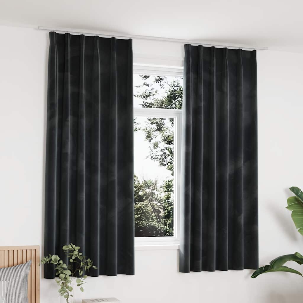 Verdunkelungsvorhänge mit Haken 2 Stk. Samt Schwarz 140x175 cm