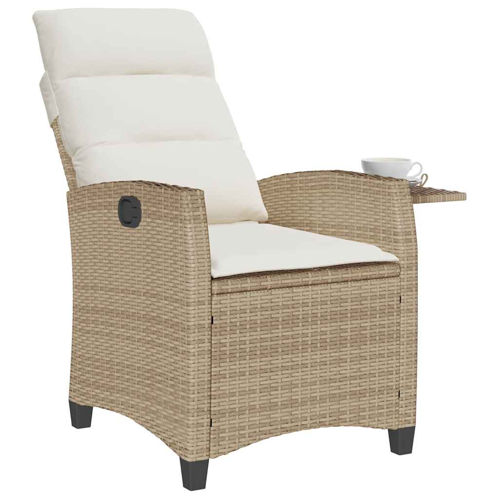 Gartensessel mit Beistelltisch Verstellbar Schwarz Poly Rattan