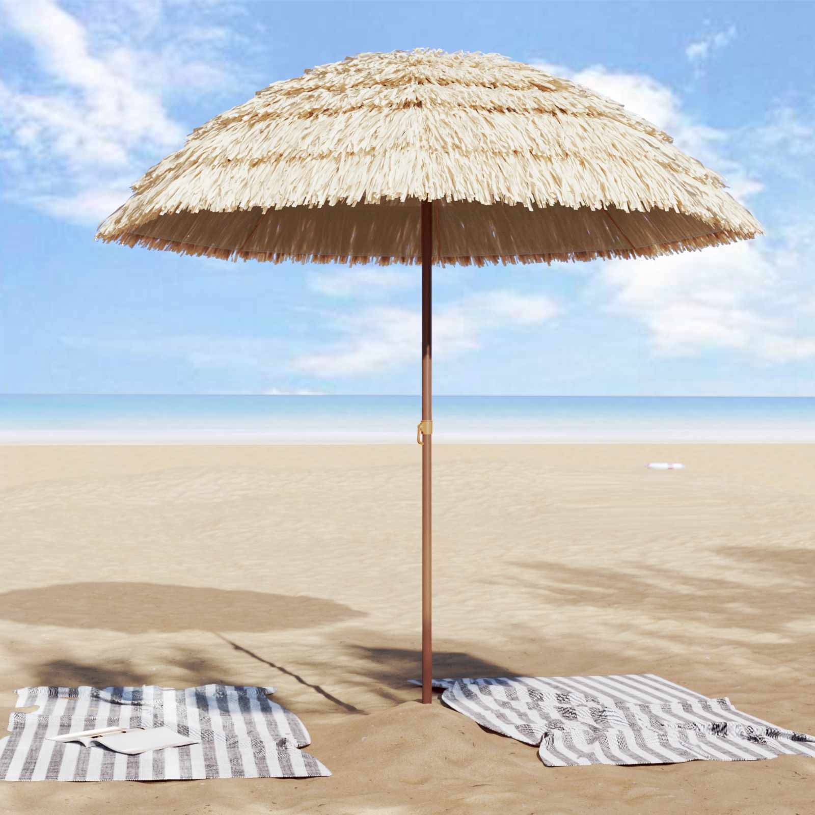 Strandparasol Natur 160 x 160 x 196 cm Polyester und Stahl