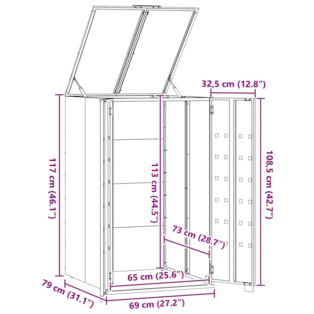 Mülltonnenbox für 2 Tonnen Schwarz 138x79x117 cm Stahl