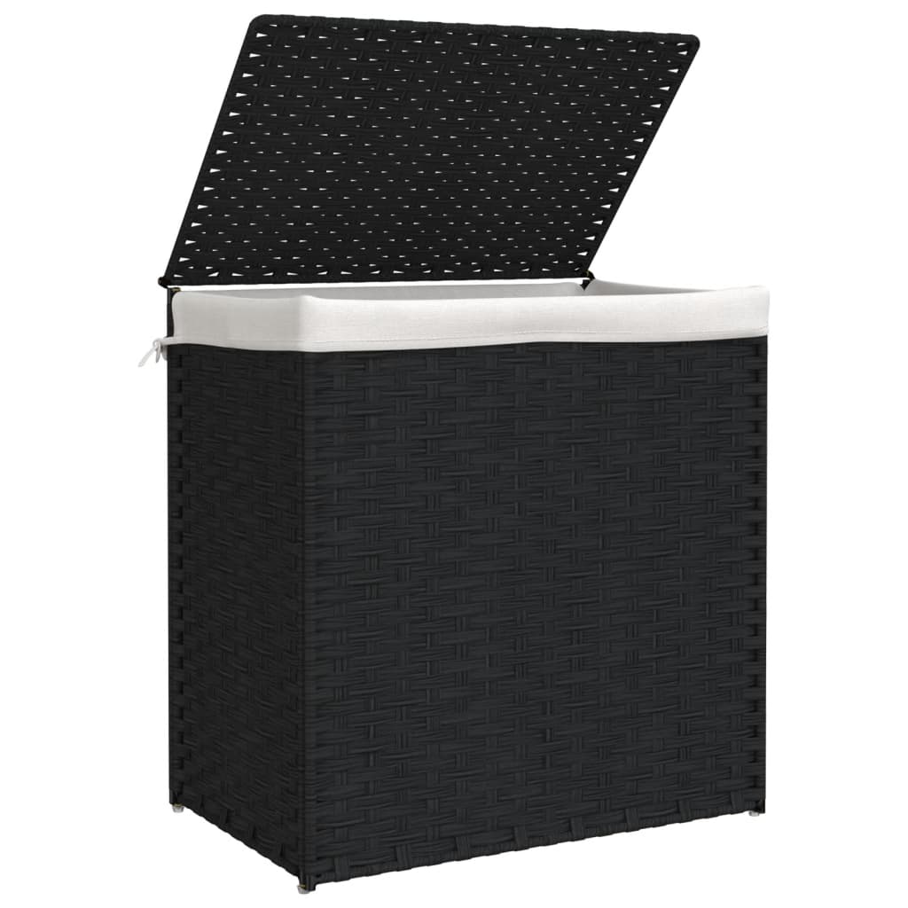 Wäschekorb mit 2 Fächern 53x35x57 cm Poly Rattan