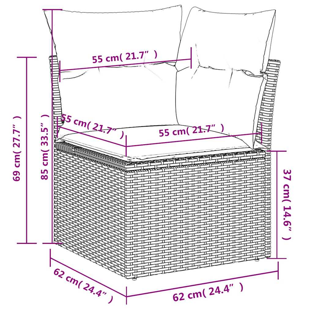 4-teiliges Gartensofa-Set mit Kissen, schwarzes Polyrattan