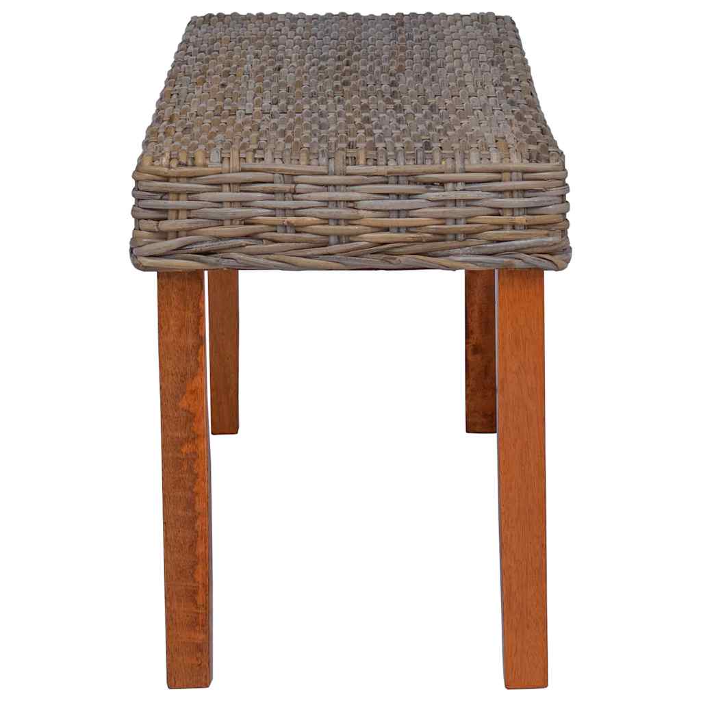 Sitzbank 110 cm Weiß Natur Kubu-Rattan und Massivholz Mahagoni