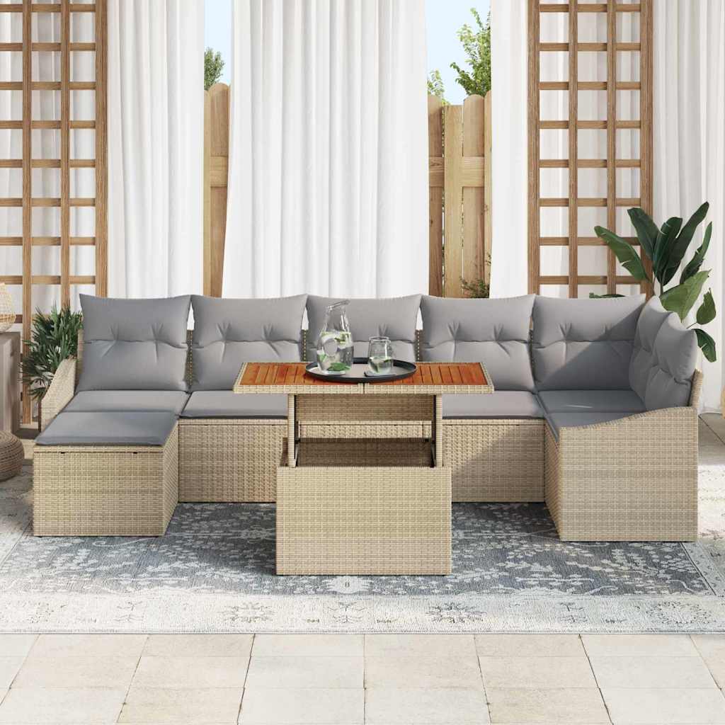 Garten Essgruppe mit Kissen 8 pcs Schwarz und Creme