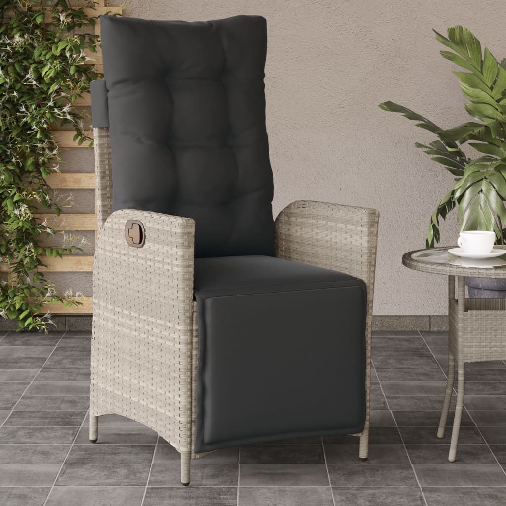 Gartensessel Verstellbar mit Kissen Schwarz Poly Rattan
