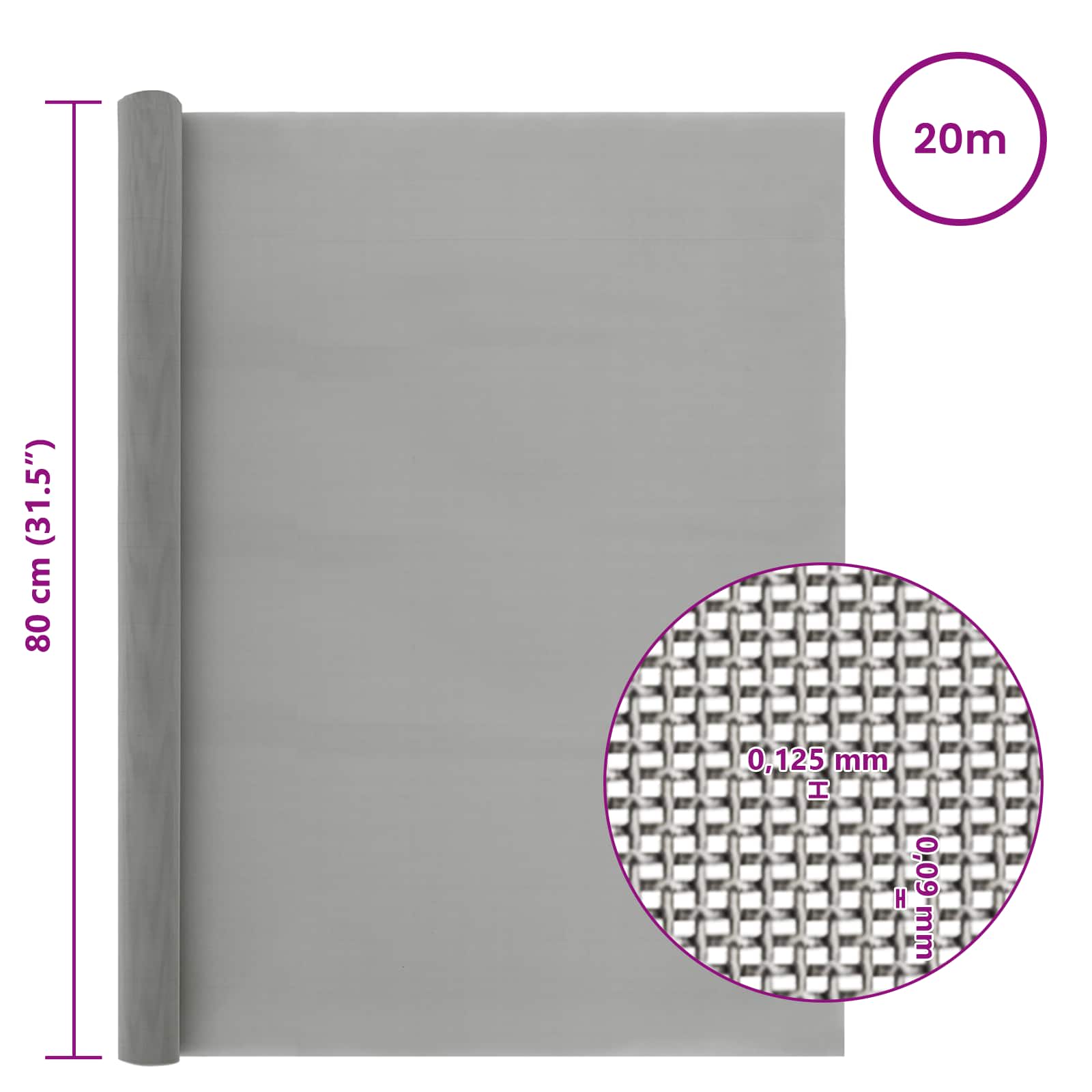 Mesh Bildschirm 20 x 500 cm 20 Mesh Edelstahl 201 Silber
