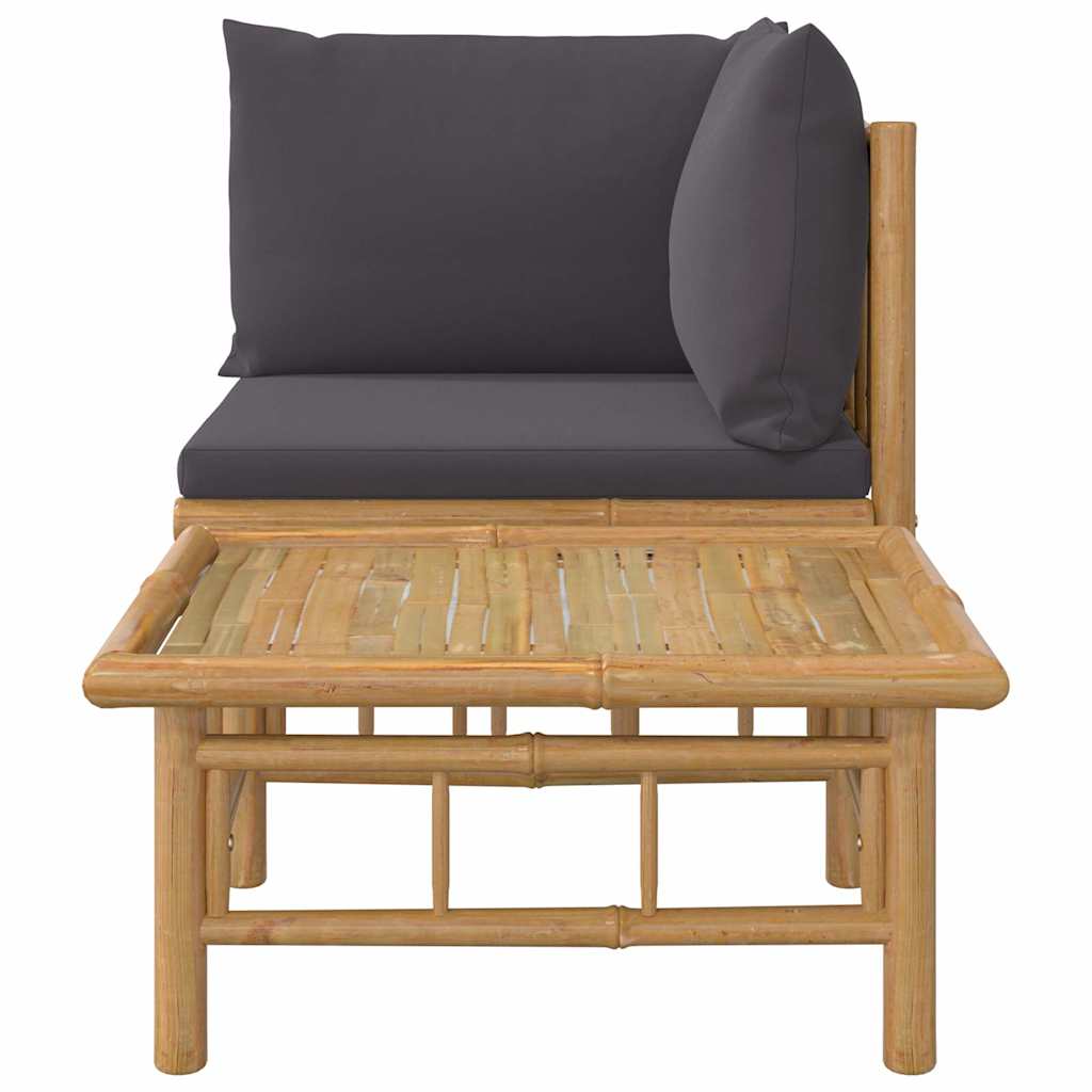 3-tlg. Garten-Lounge-Set mit Kissen Creme Bambus