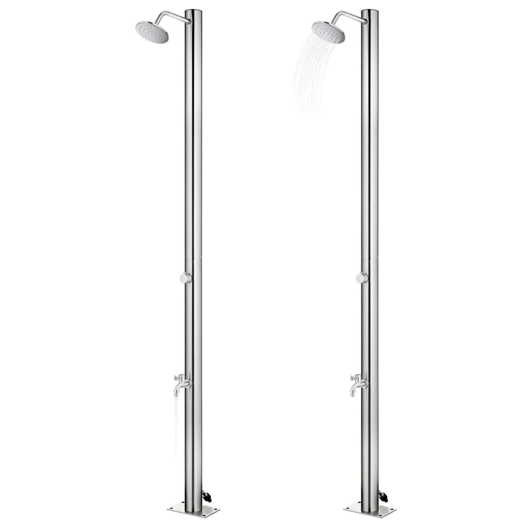 Gartendusche mit Grauer Bodenplatte 220 cm Edelstahl