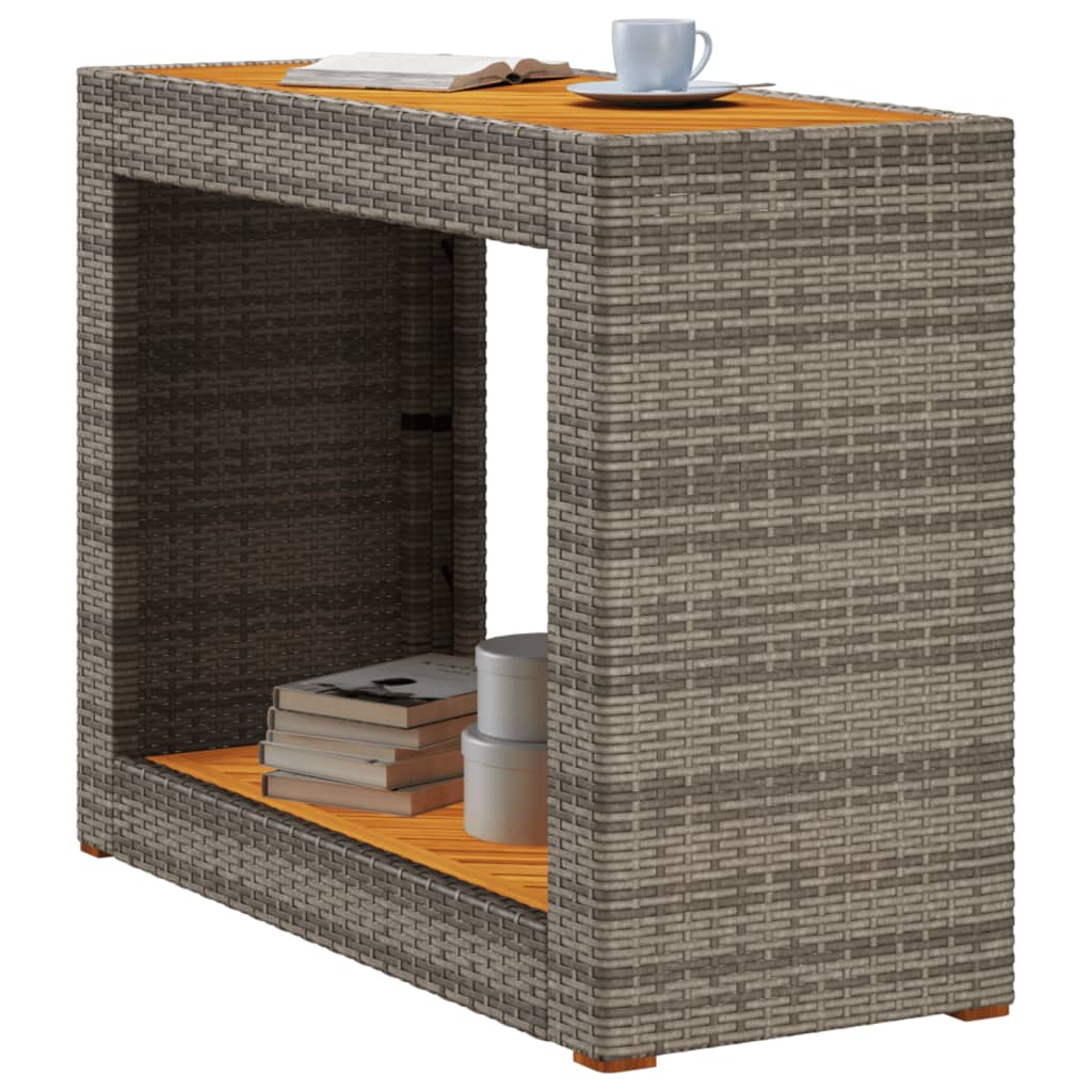 Garten-Beistelltisch mit Holzplatte Schwarz Poly Rattan