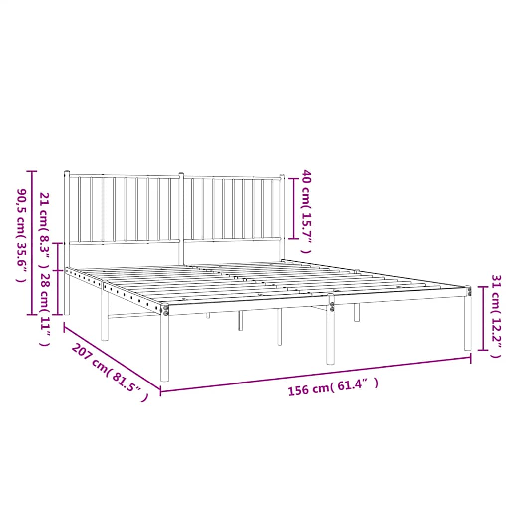 Bettgestell Metall Schwarz 75x190 cm
