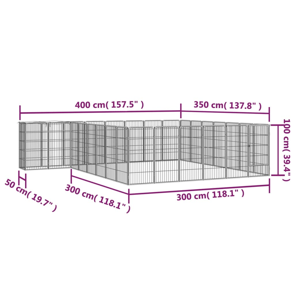 6-tlg. Hundelaufstall Schwarz 50x100cm Stahl Pulverbeschichtung